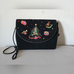 Vtg 80s 90s Velvet Christmas Clutch Crossbody Purse Embroidered NWT